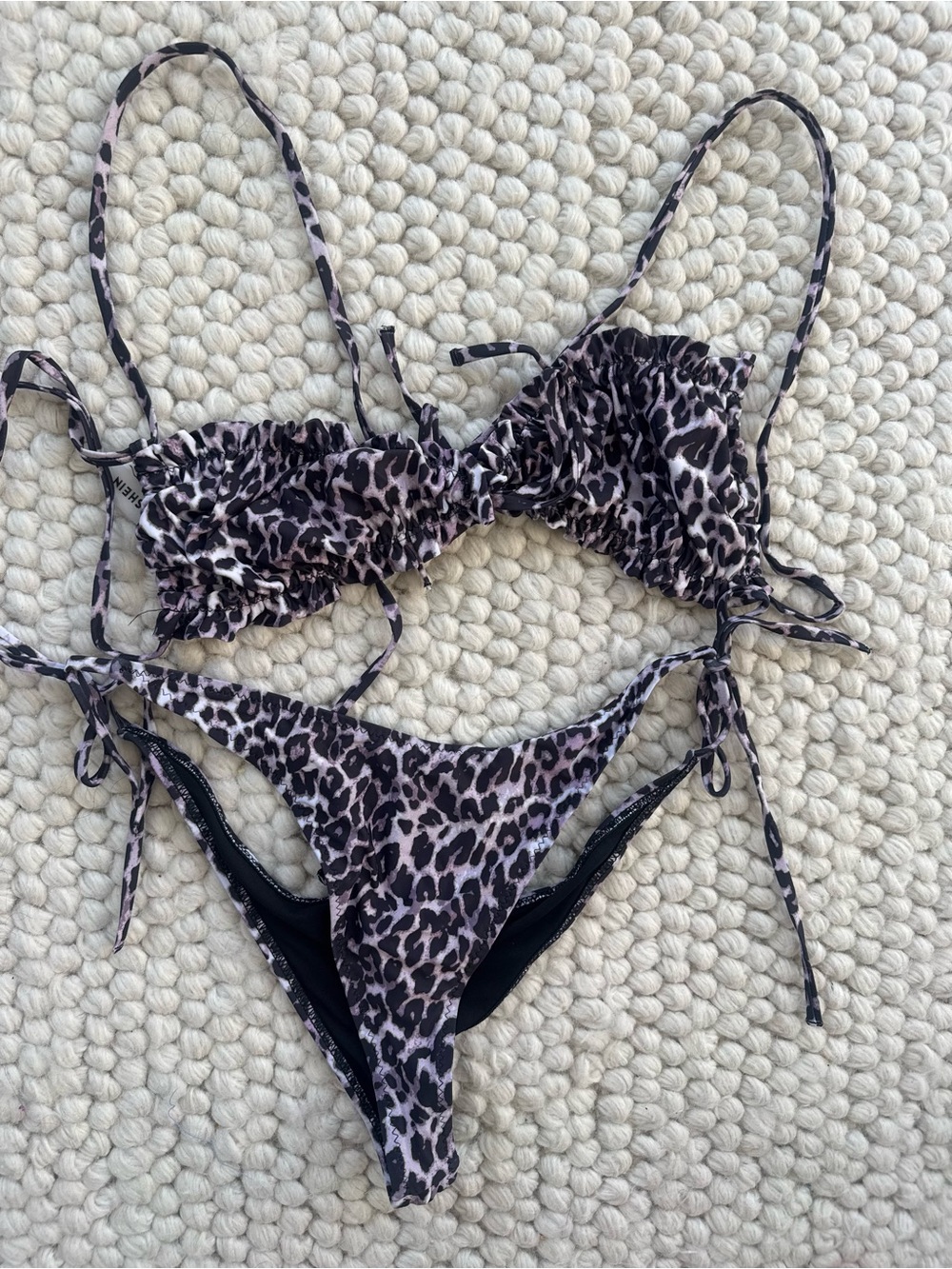 SHEIN Leopard Tie-Side Bikini Set - Pink, Black